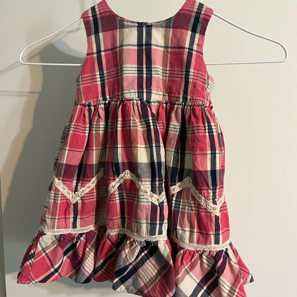Ralph Lauren blue label plaid prairie dress in size 18M. Lace embellishment.